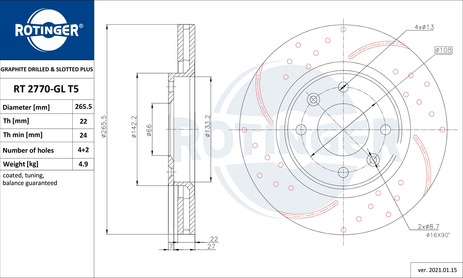 ROTINGER féktárcsa - RT 2770-GL T5 - TothCarparts