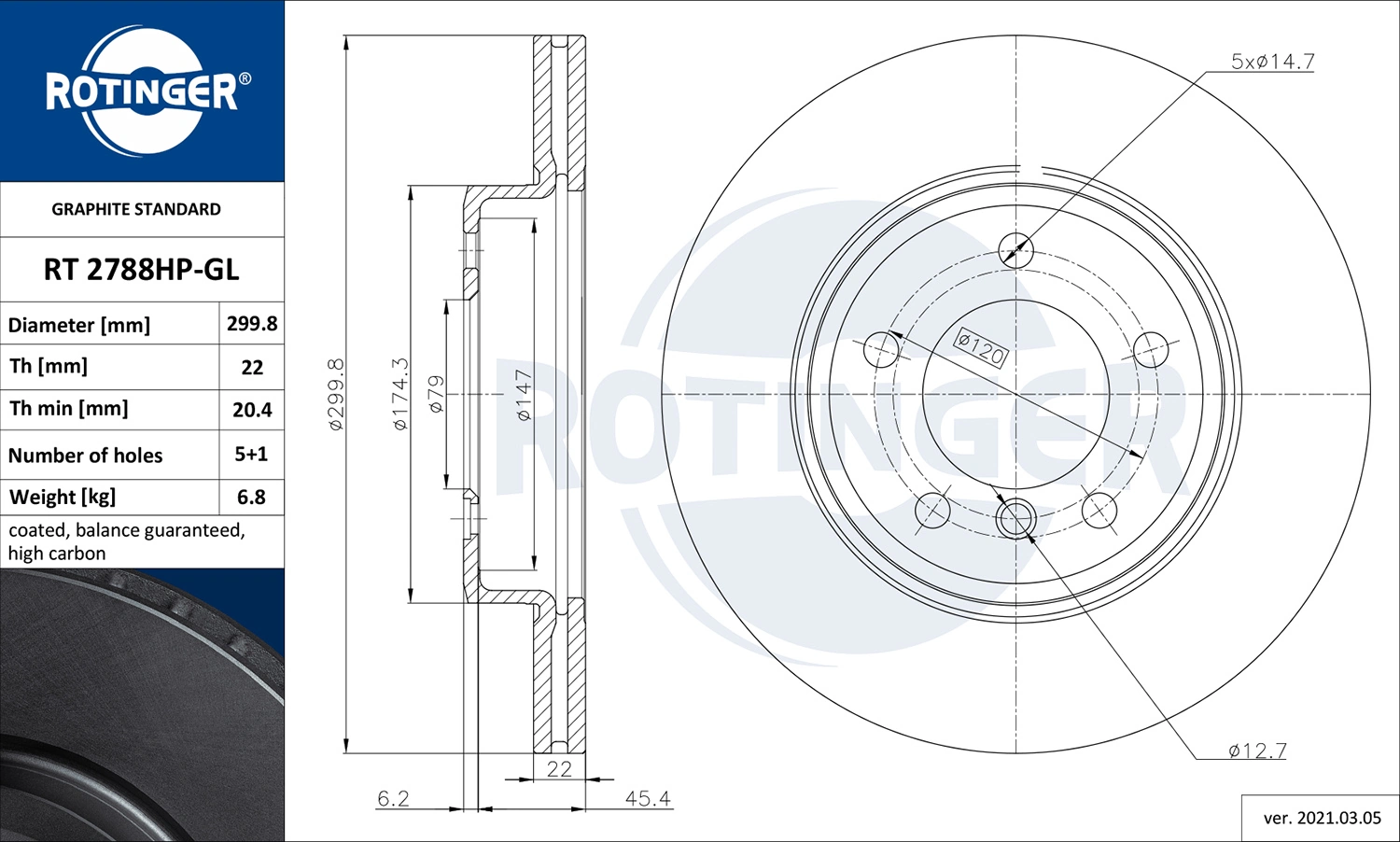 ROTINGER féktárcsa - RT 2788HP-GL - TothCarparts