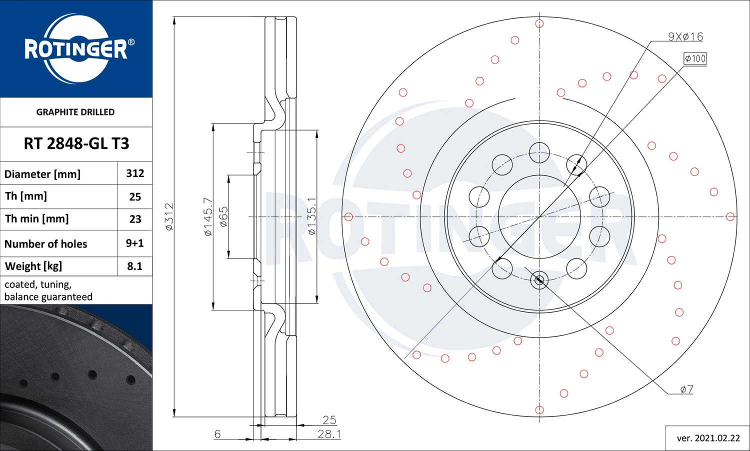 ROTINGER féktárcsa - RT 2848-GL T3 - TothCarparts