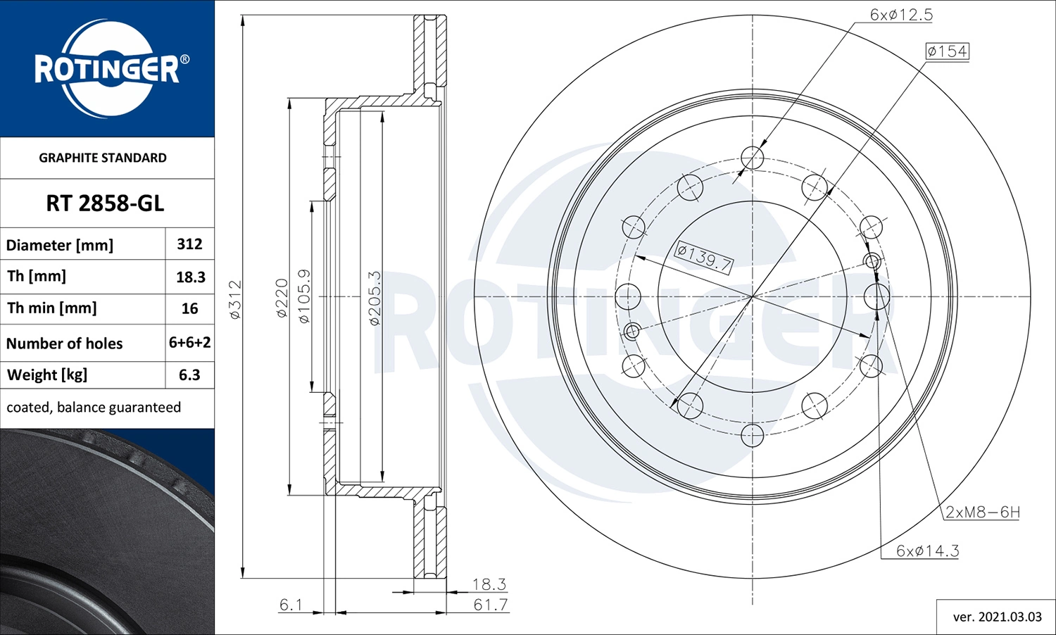 ROTINGER féktárcsa - RT 2858-GL - TothCarparts