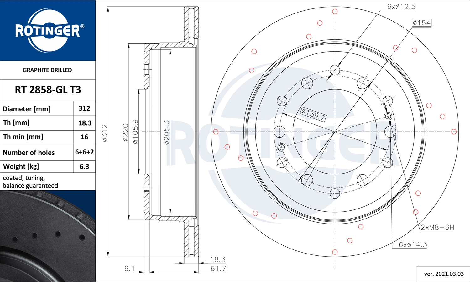 ROTINGER féktárcsa - RT 2858-GL T3 - TothCarparts