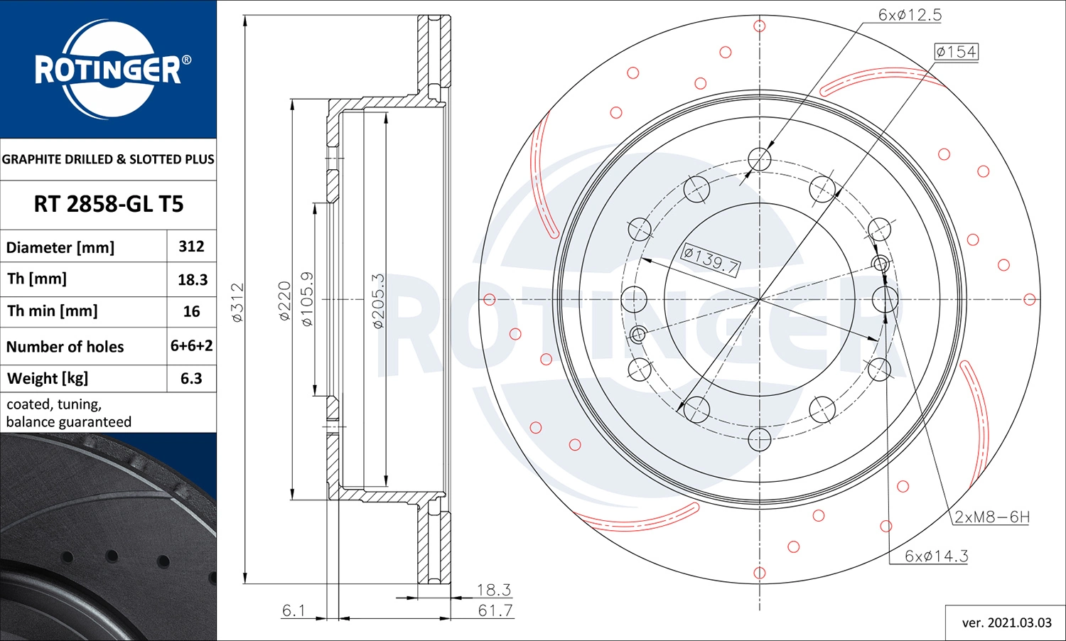 ROTINGER féktárcsa - RT 2858-GL T5 - TothCarparts