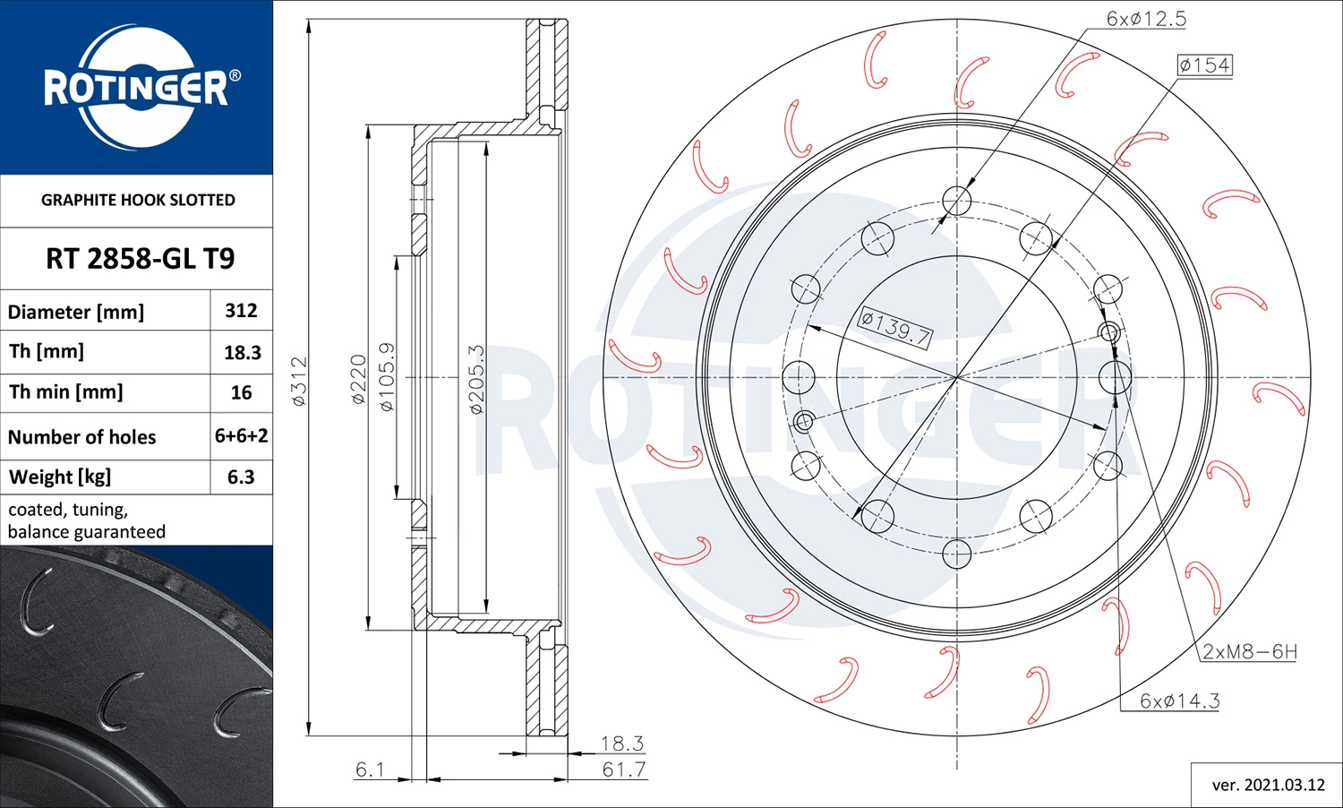 ROTINGER féktárcsa - RT 2858-GL T9 - TothCarparts