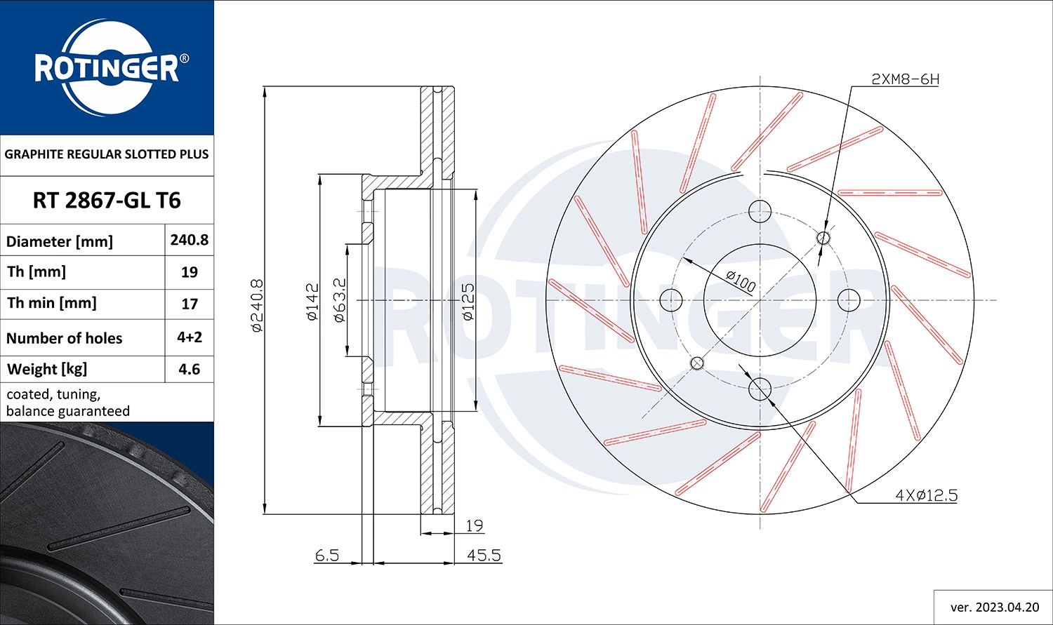 ROTINGER féktárcsa - RT 2867-GL T6 - TothCarparts