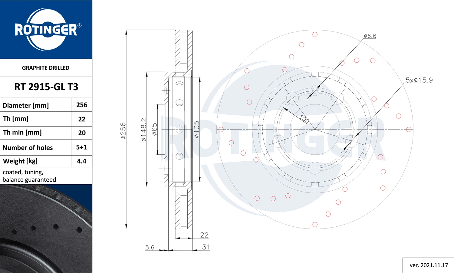 ROTINGER féktárcsa - RT 2915-GL T3 - TothCarparts