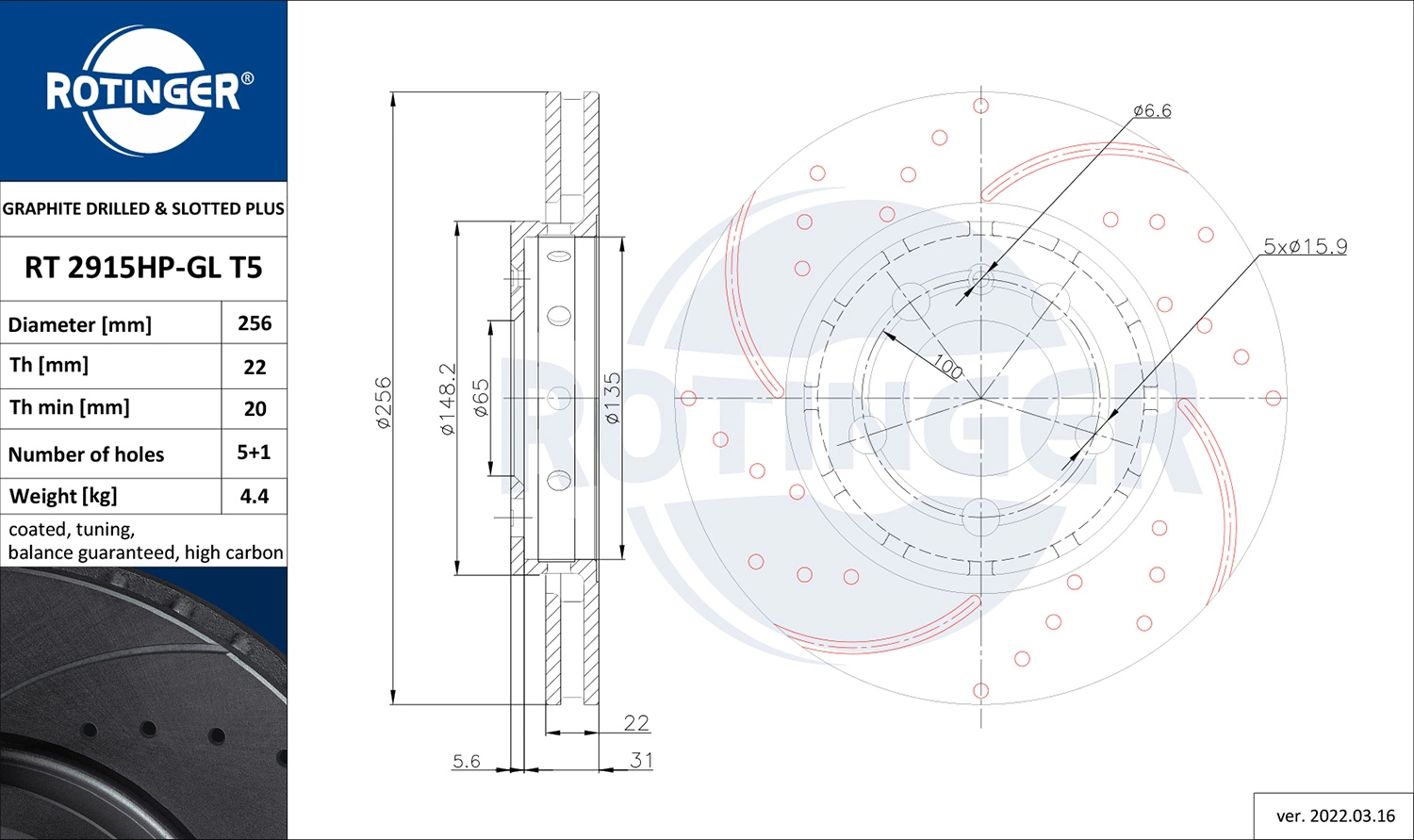ROTINGER féktárcsa - RT 2915HP-GL T5 - TothCarparts