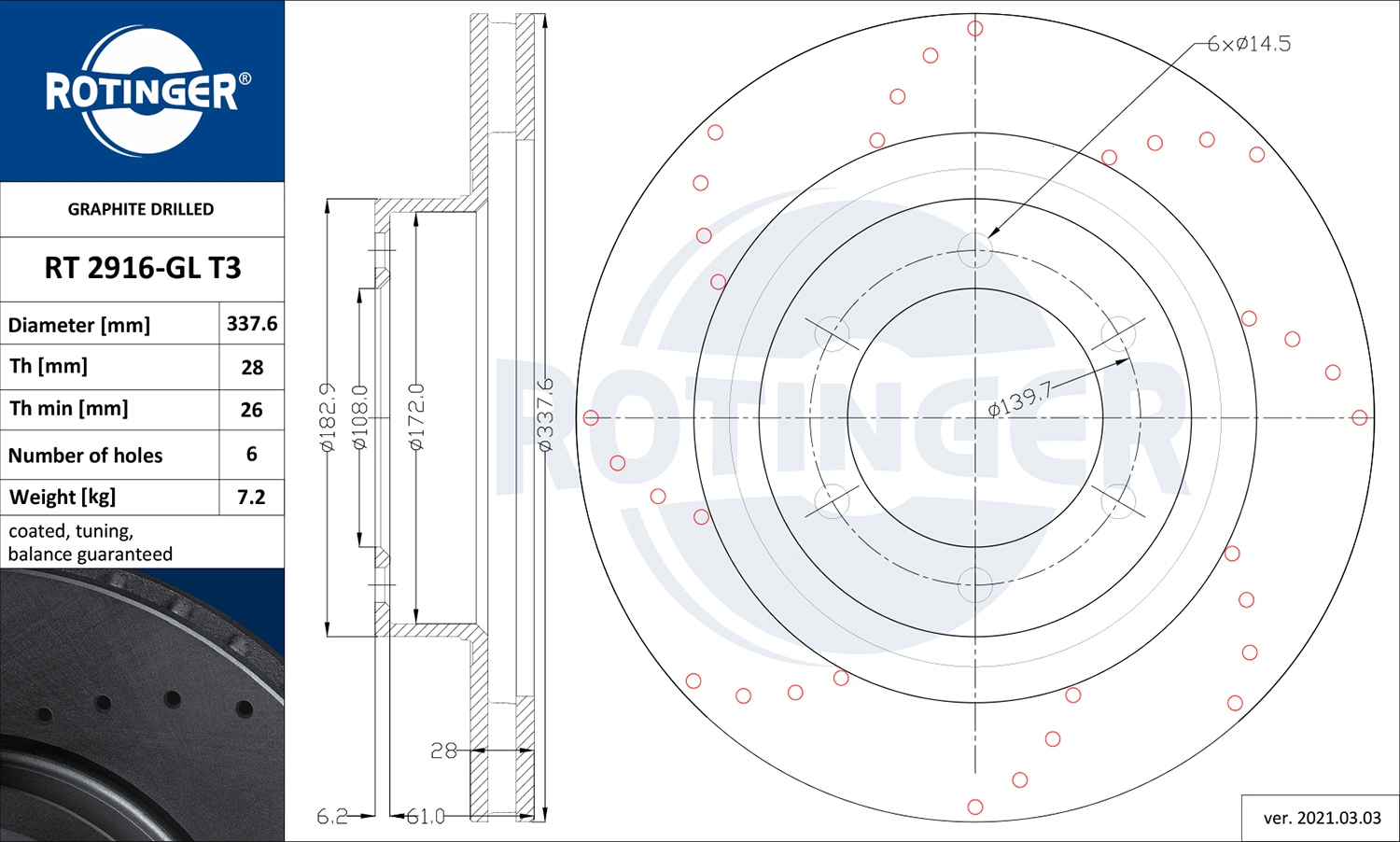 ROTINGER féktárcsa - RT 2916-GL T3 - TothCarparts