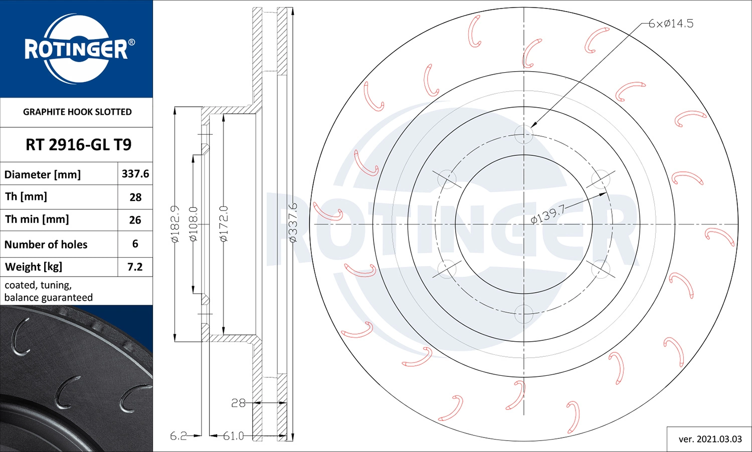 ROTINGER féktárcsa - RT 2916-GL T9 - TothCarparts
