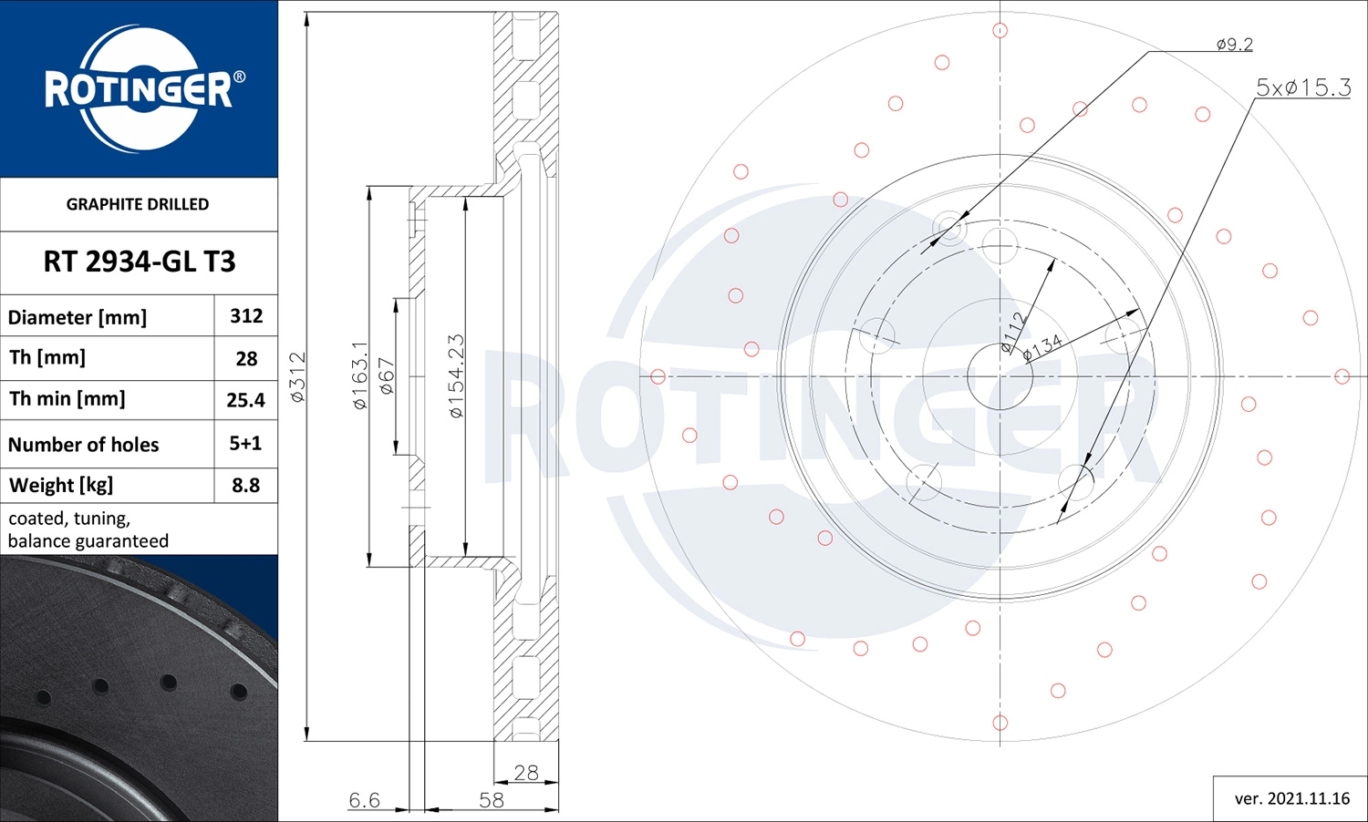 ROTINGER féktárcsa - RT 2934-GL T3 - TothCarparts