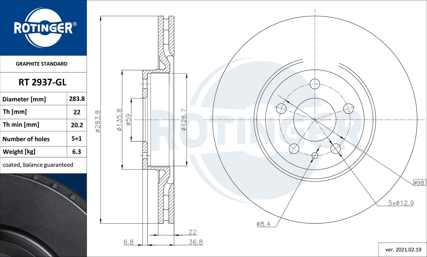 ROTINGER féktárcsa - RT 2937-GL - TothCarparts