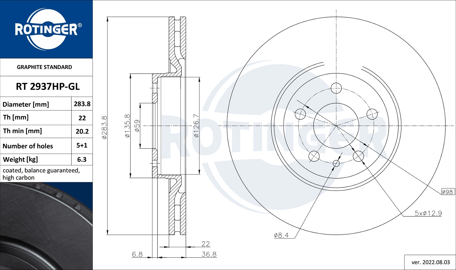 ROTINGER féktárcsa - RT 2937HP-GL - TothCarparts