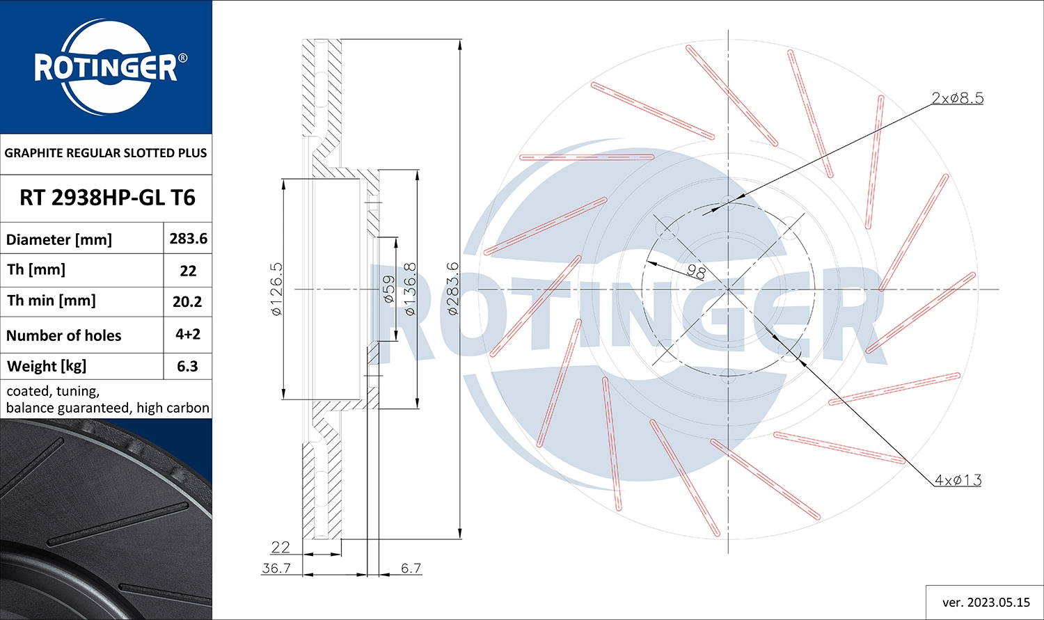 ROTINGER féktárcsa - RT 2938HP-GL T6 - TothCarparts