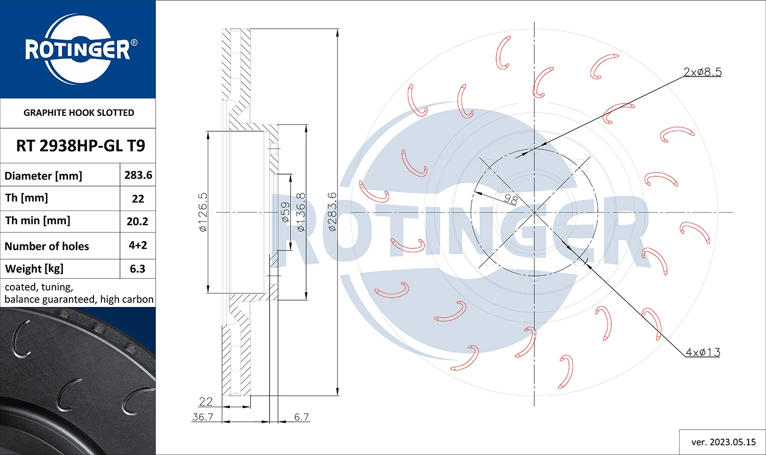 ROTINGER féktárcsa - RT 2938HP-GL T9 - TothCarparts