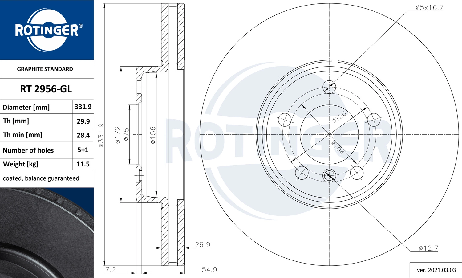 ROTINGER féktárcsa - RT 2956-GL - TothCarparts