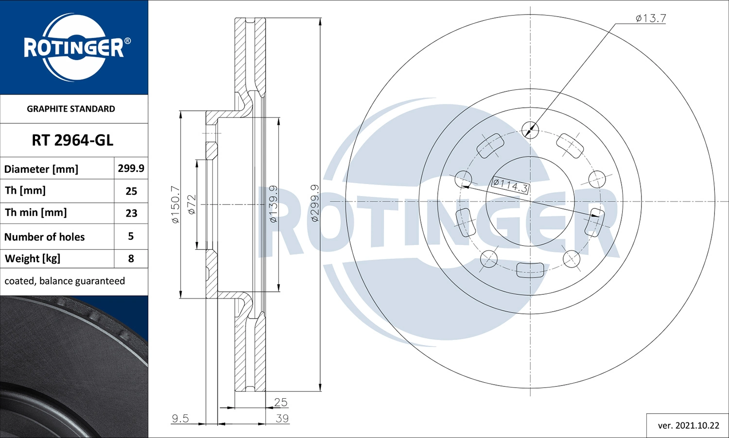 ROTINGER féktárcsa - RT 2964-GL - TothCarparts