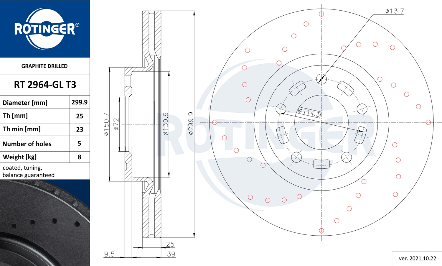 ROTINGER féktárcsa - RT 2964-GL T3 - TothCarparts