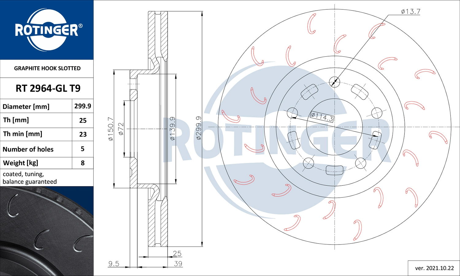 ROTINGER féktárcsa - RT 2964-GL T9 - TothCarparts