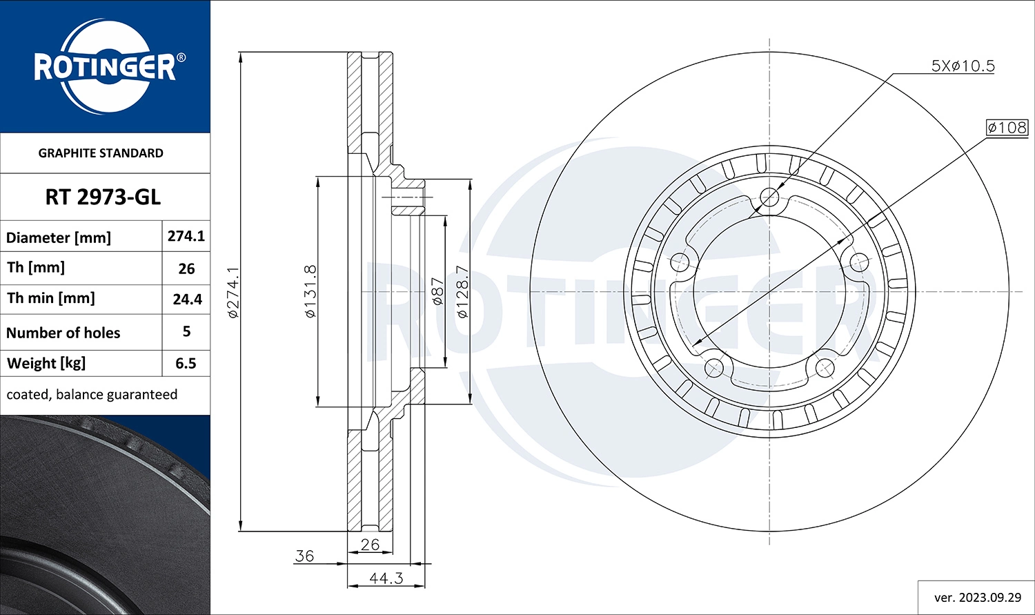 ROTINGER féktárcsa - RT 2973-GL - TothCarparts