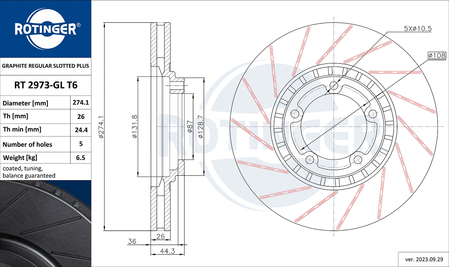 ROTINGER féktárcsa - RT 2973-GL T6 - TothCarparts