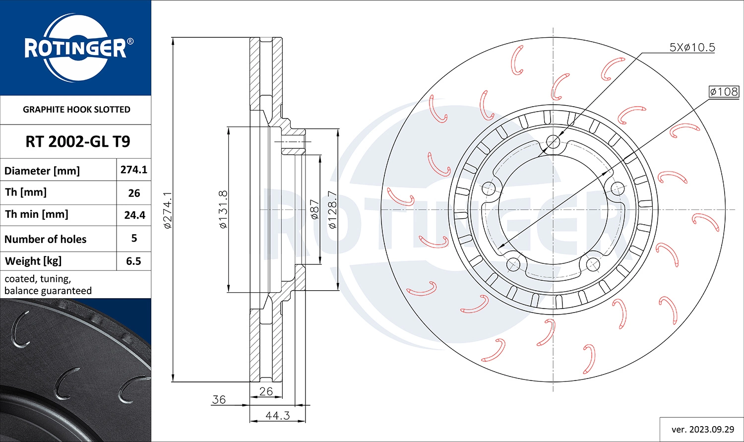 ROTINGER féktárcsa - RT 2973-GL T9 - TothCarparts