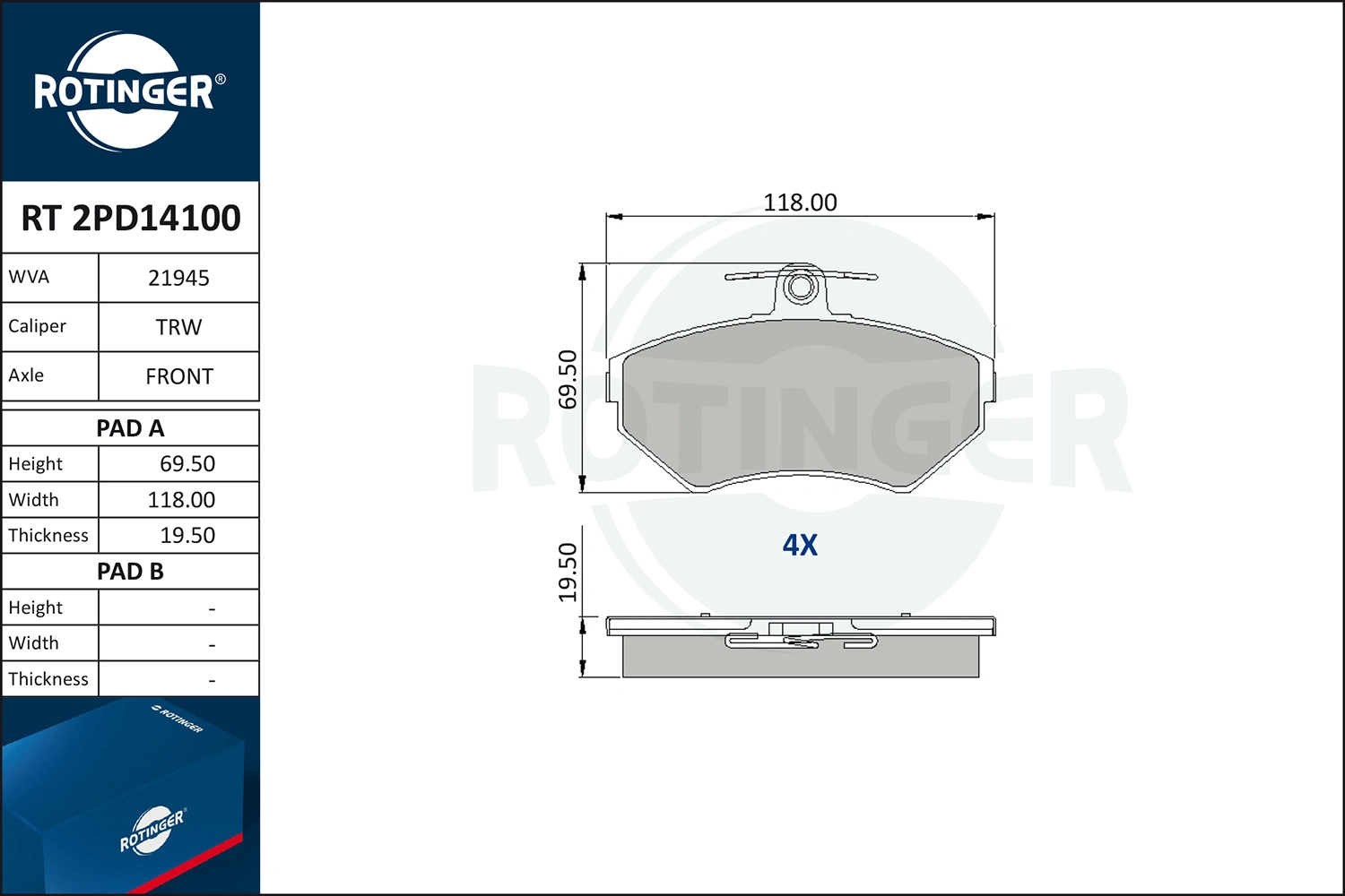 ROTINGER fékbetétkészlet, tárcsafék - RT 2PD14100 - TothCarparts
