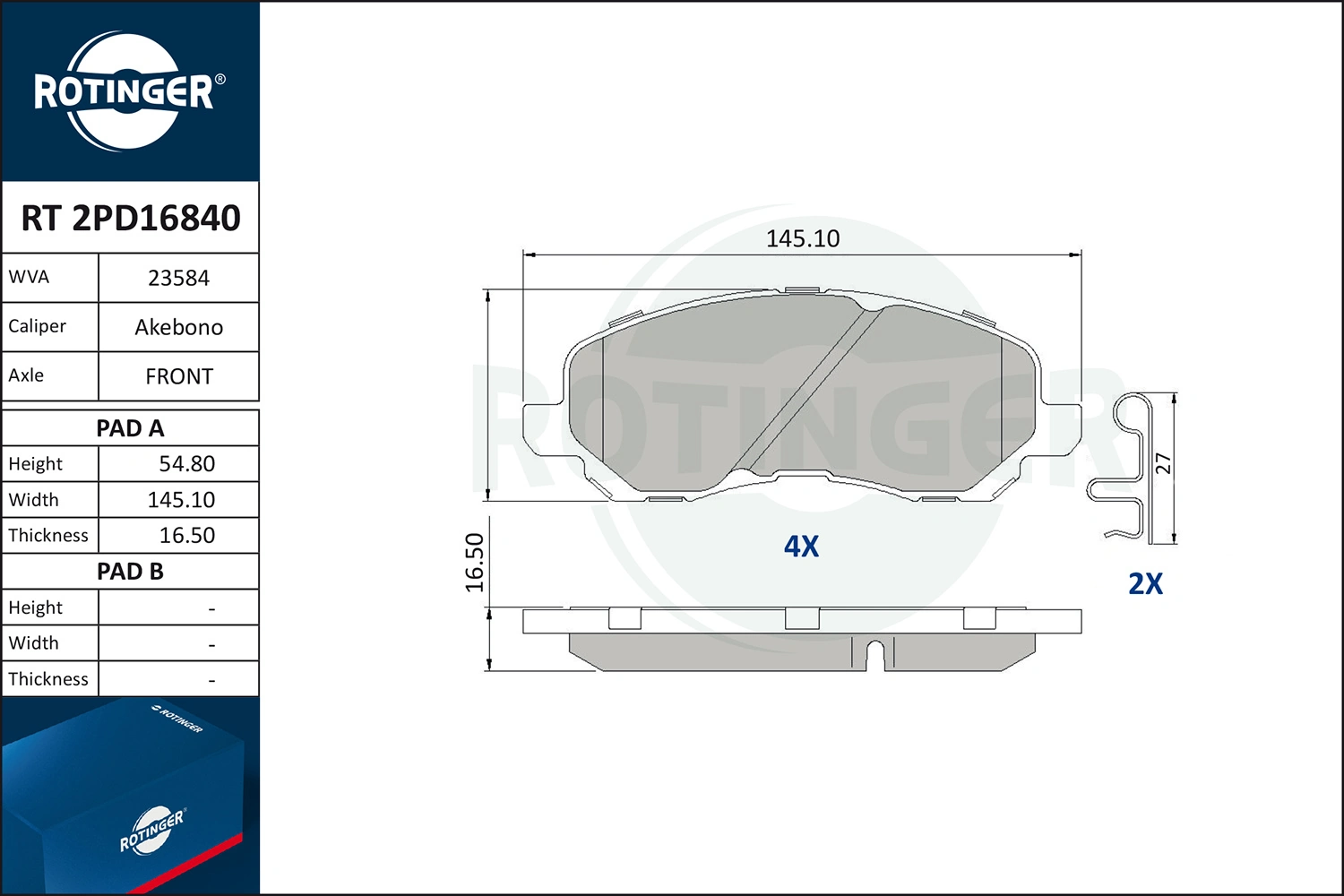 ROTINGER fékbetétkészlet, tárcsafék - RT 2PD16840 - TothCarparts