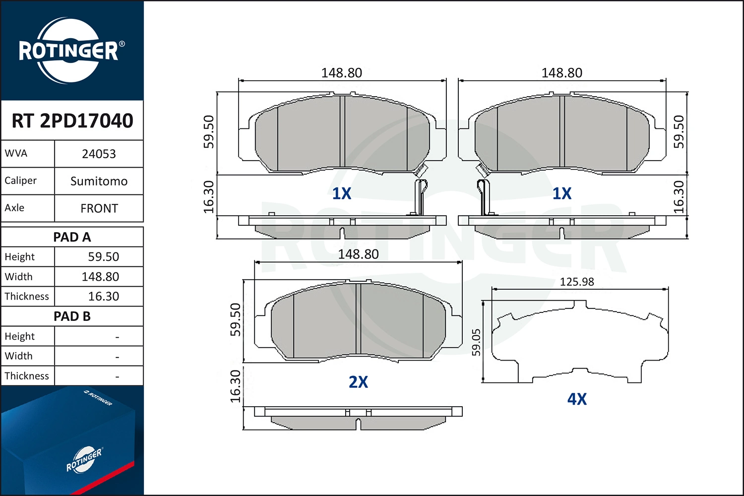 ROTINGER fékbetétkészlet, tárcsafék - RT 2PD17040 - TothCarparts