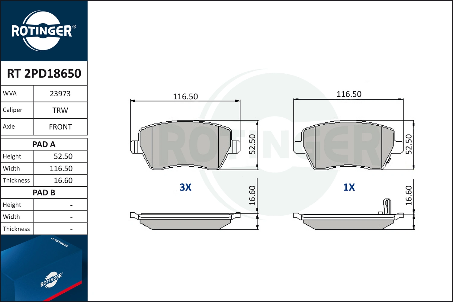ROTINGER fékbetétkészlet, tárcsafék - RT 2PD18650 - TothCarparts