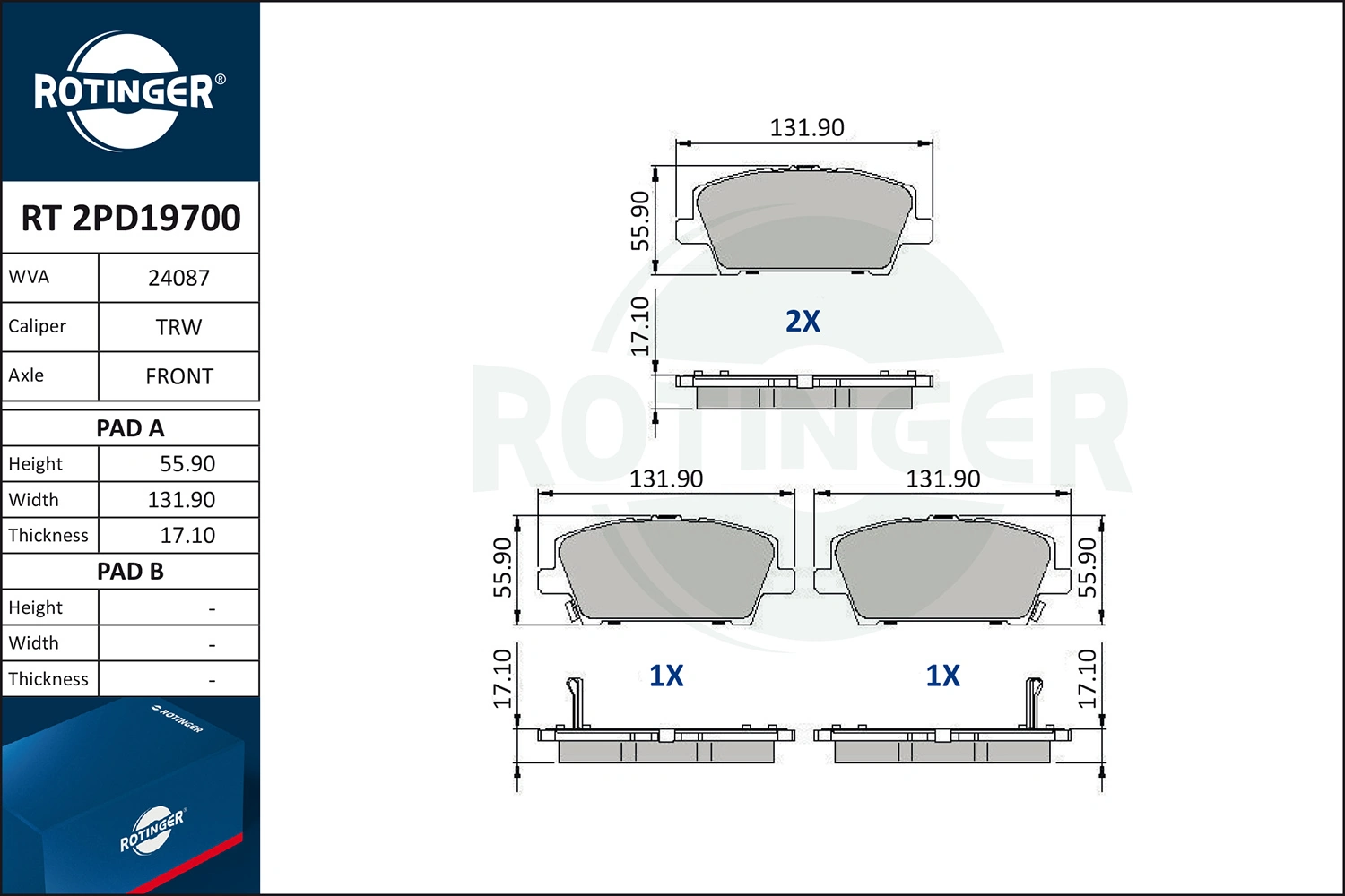 ROTINGER fékbetétkészlet, tárcsafék - RT 2PD19700 - TothCarparts