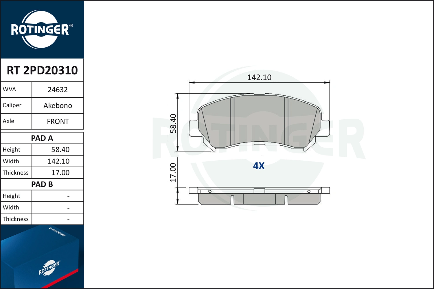 ROTINGER fékbetétkészlet, tárcsafék - RT 2PD20310 - TothCarparts