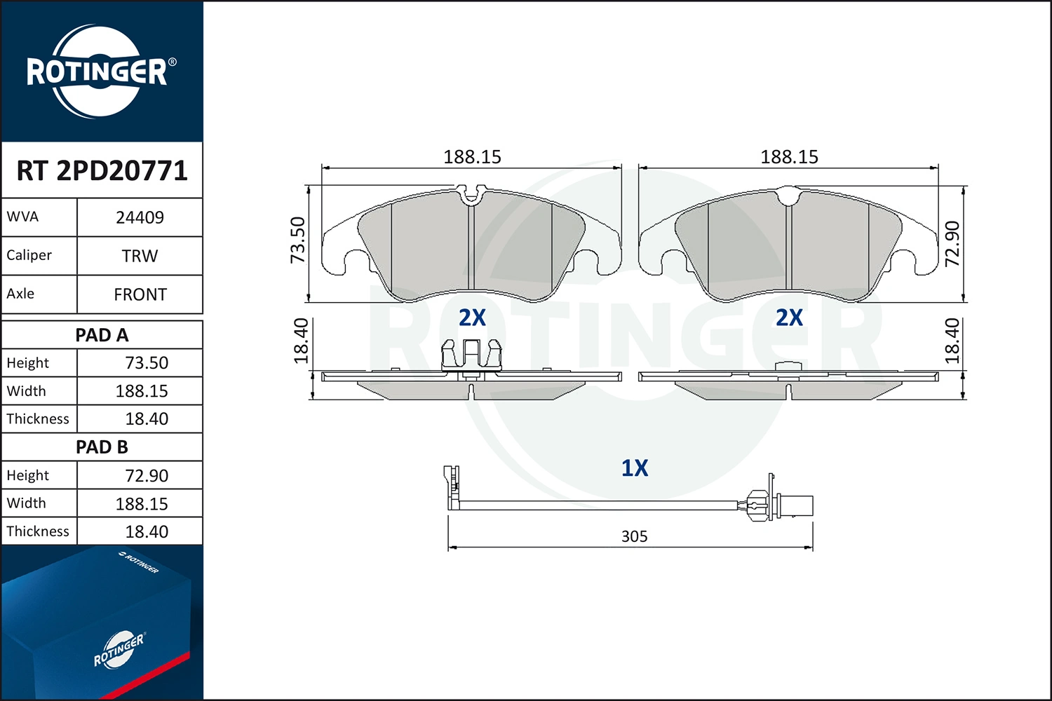 ROTINGER fékbetétkészlet, tárcsafék - RT 2PD20771 - TothCarparts