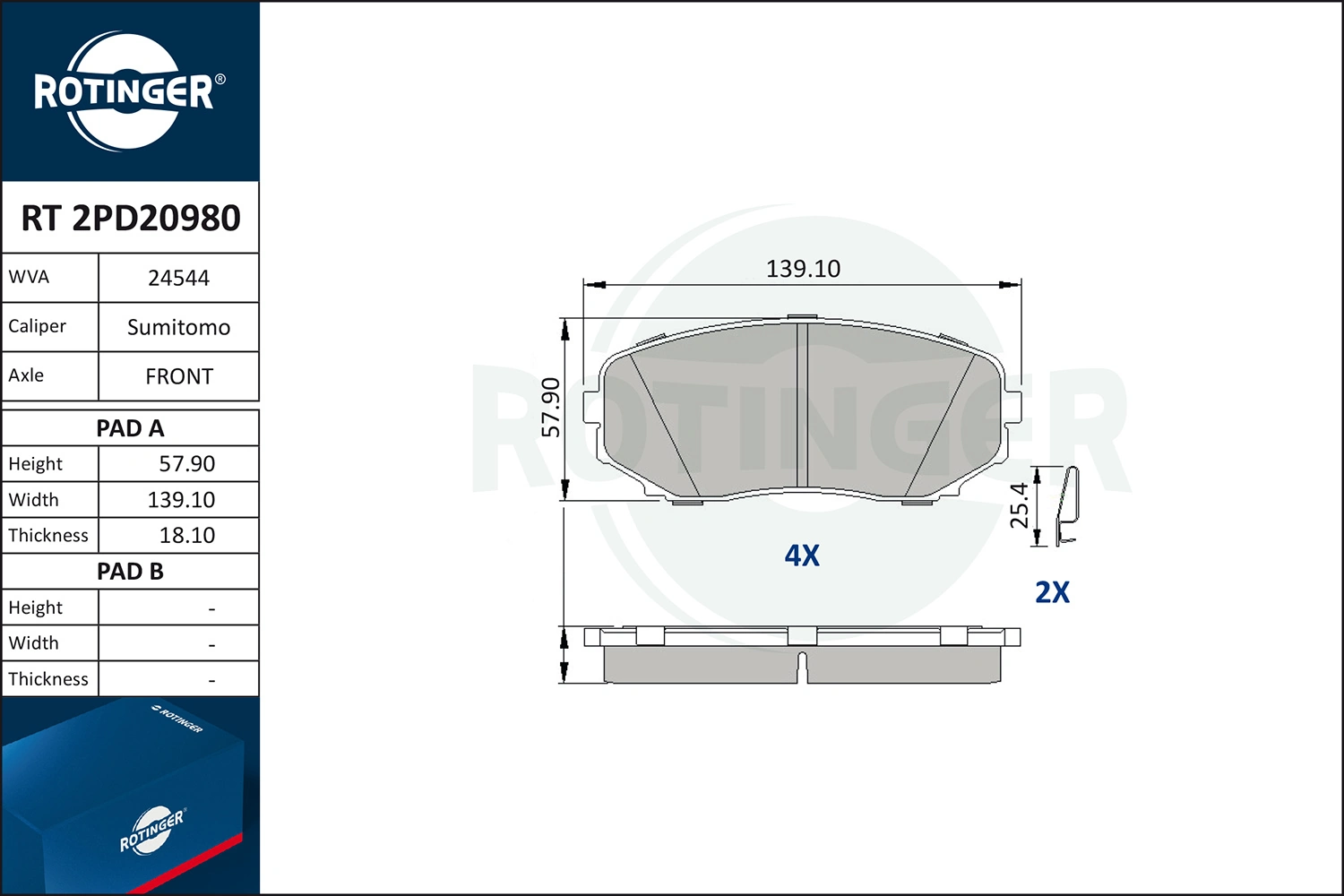ROTINGER fékbetétkészlet, tárcsafék - RT 2PD20980 - TothCarparts