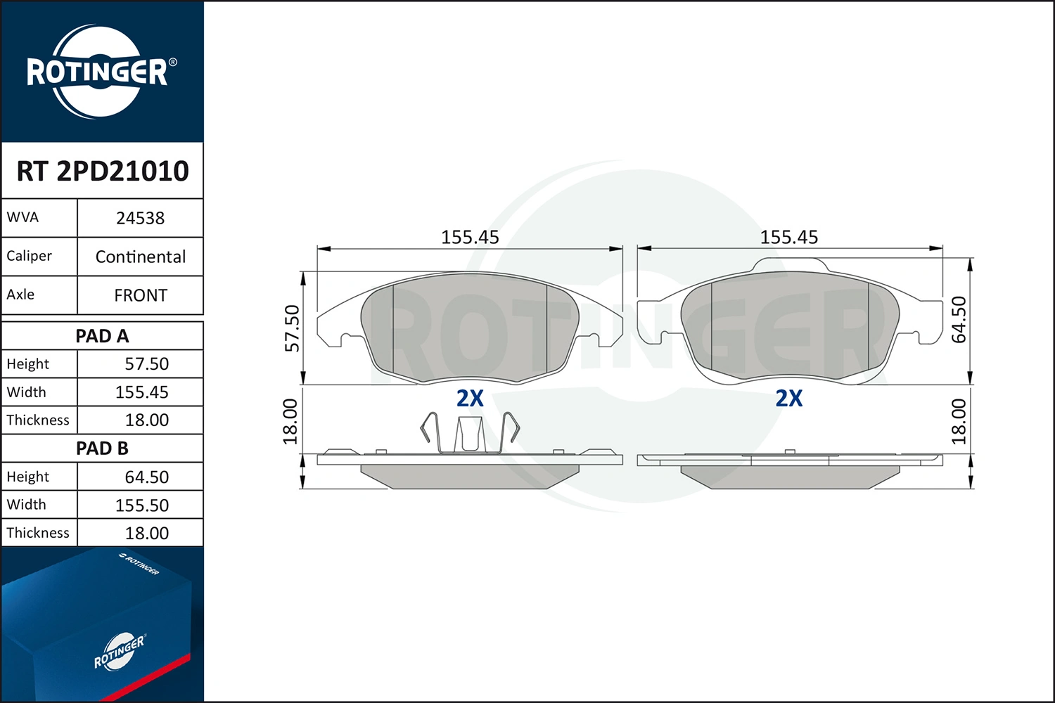 ROTINGER fékbetétkészlet, tárcsafék - RT 2PD21010 - TothCarparts