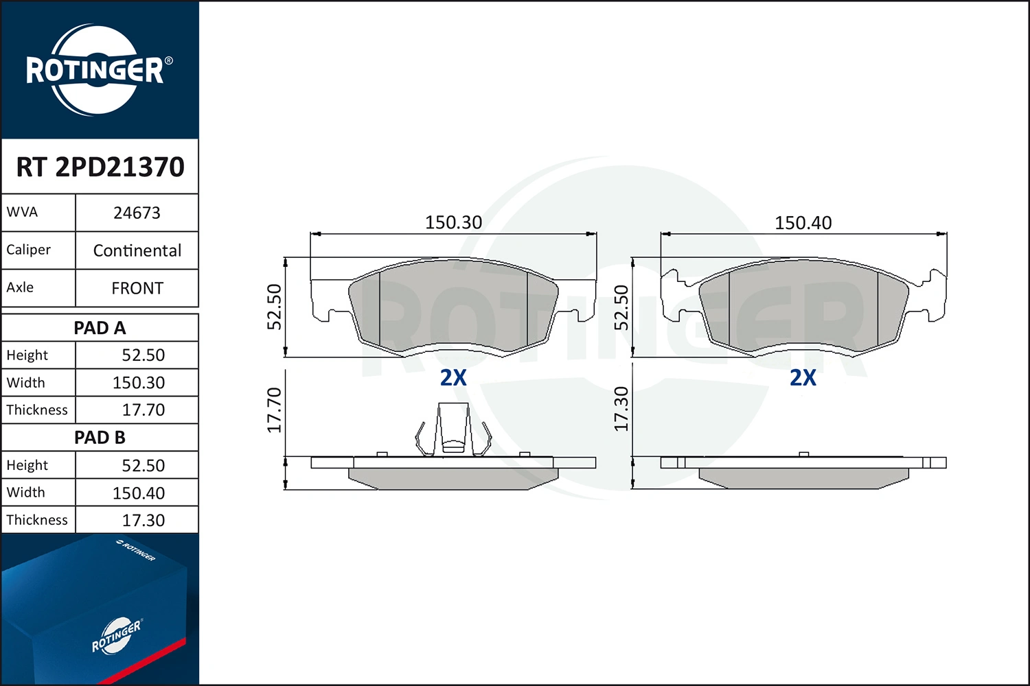 ROTINGER fékbetétkészlet, tárcsafék - RT 2PD21370 - TothCarparts