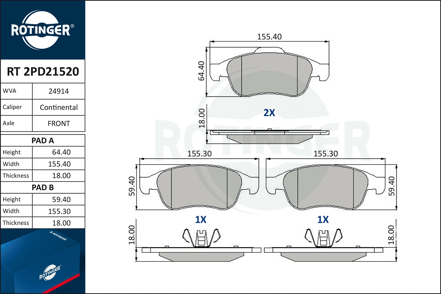 ROTINGER fékbetétkészlet, tárcsafék - RT 2PD21520 - TothCarparts