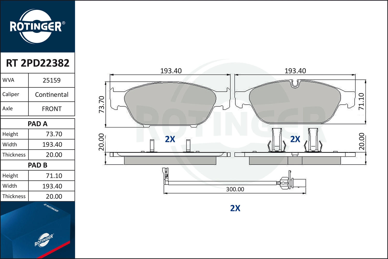 ROTINGER fékbetétkészlet, tárcsafék - RT 2PD22382 - TothCarparts