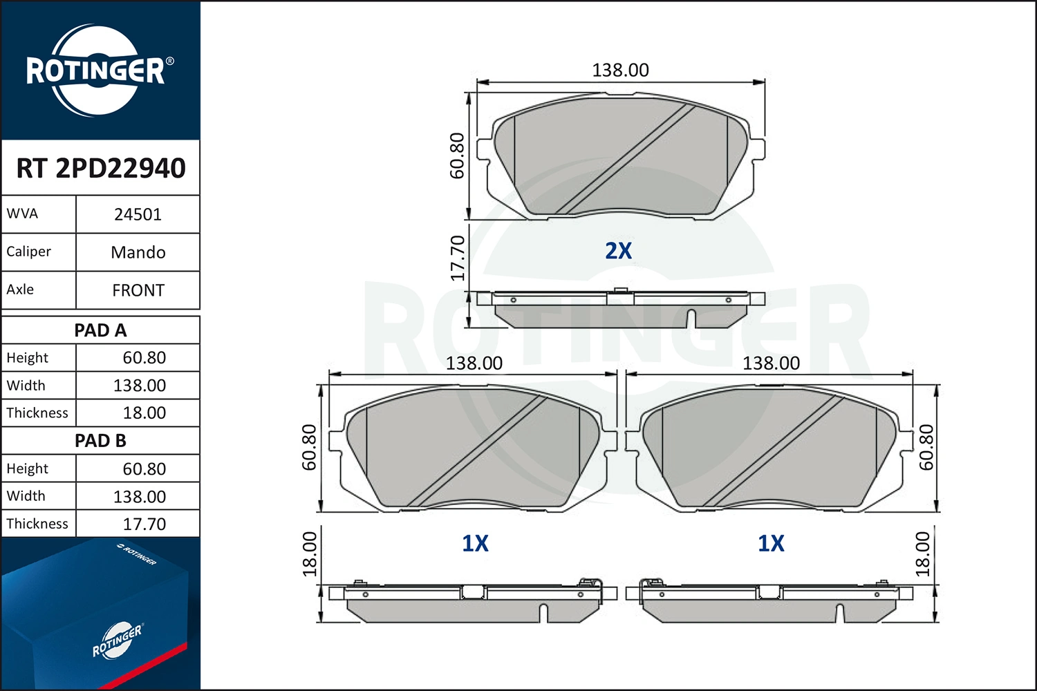 ROTINGER fékbetétkészlet, tárcsafék - RT 2PD22940 - TothCarparts