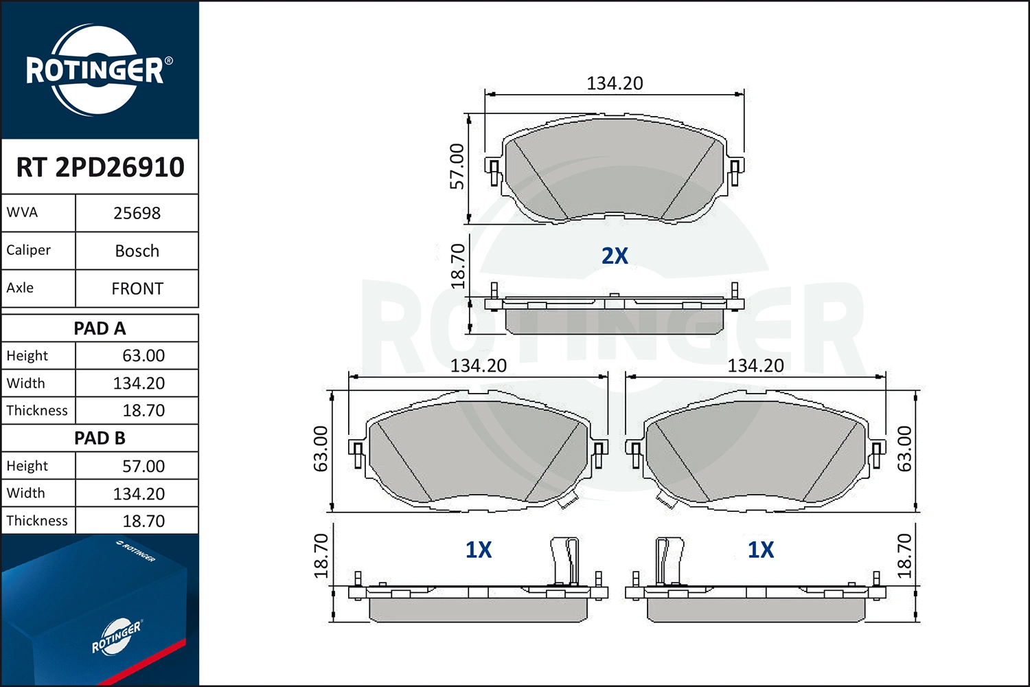 ROTINGER fékbetétkészlet, tárcsafék - RT 2PD26910 - TothCarparts