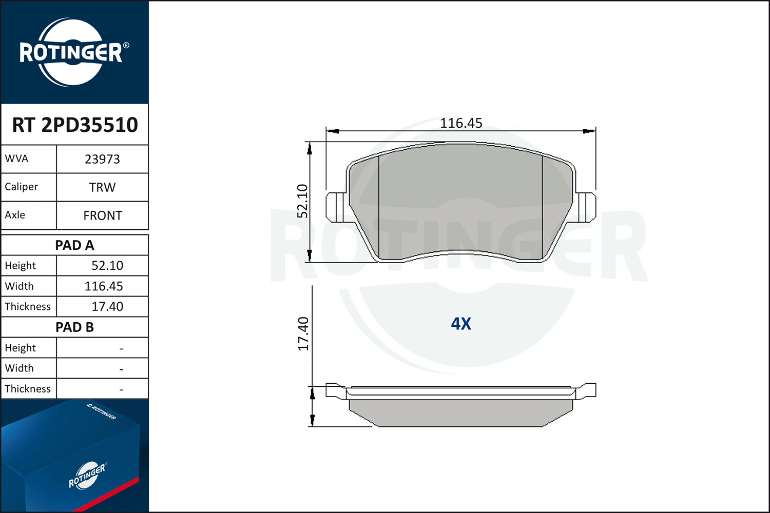 ROTINGER fékbetétkészlet, tárcsafék - RT 2PD35510 - TothCarparts