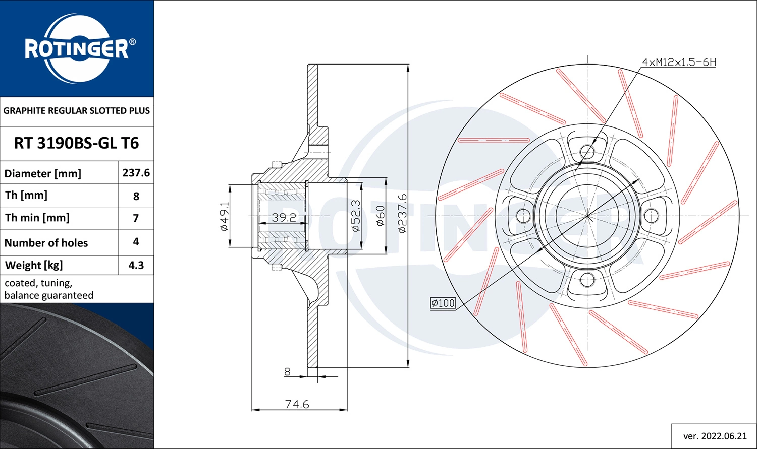 ROTINGER féktárcsa - RT 3190BS-GL T6 - TothCarparts