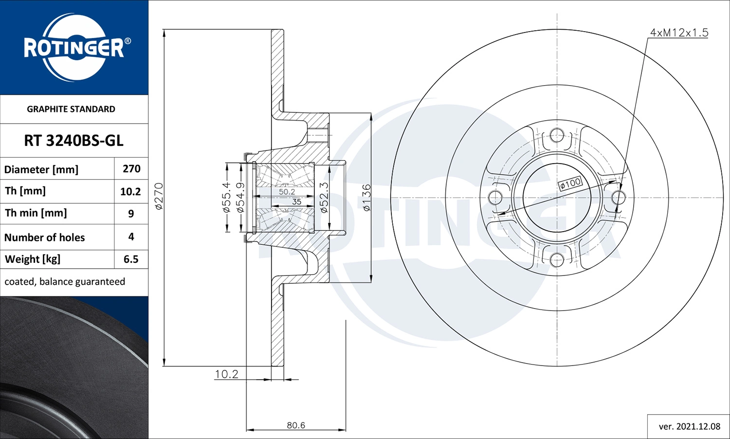 ROTINGER féktárcsa - RT 3240BS-GL - TothCarparts