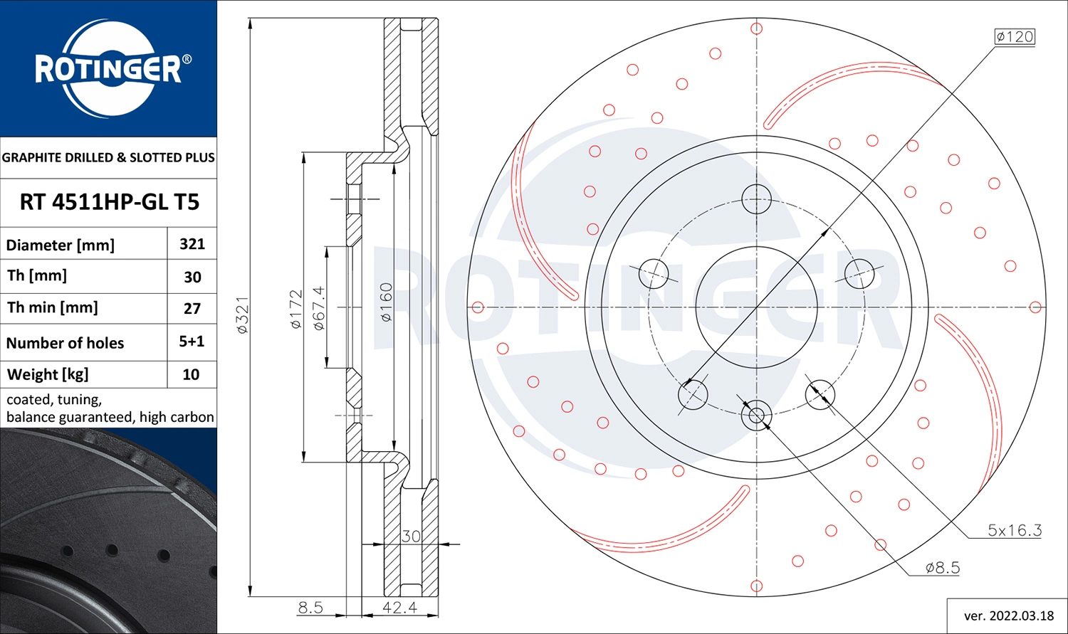 ROTINGER féktárcsa - RT 4511HP-GL T5 - TothCarparts