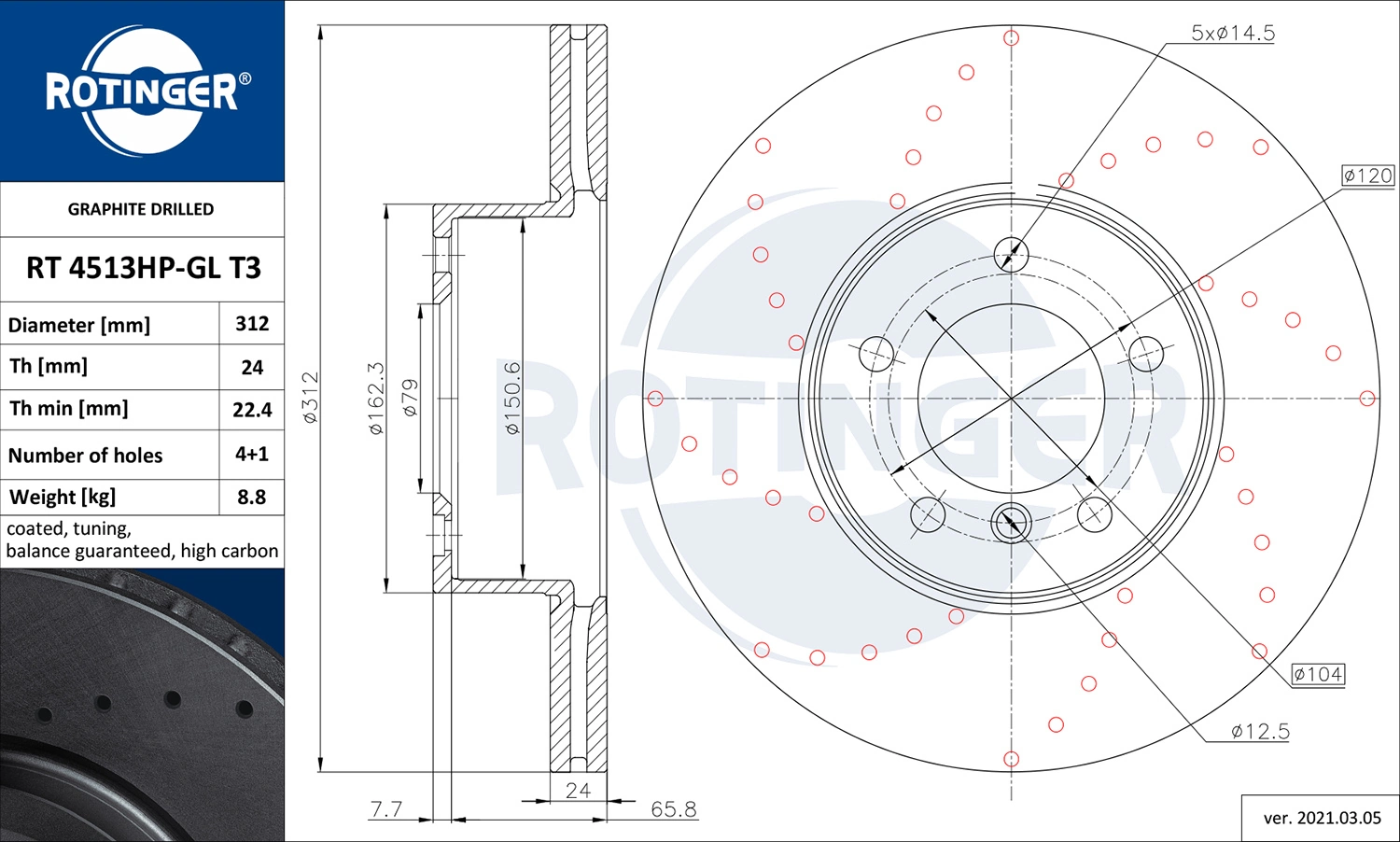 ROTINGER féktárcsa - RT 4513HP-GL T3 - TothCarparts