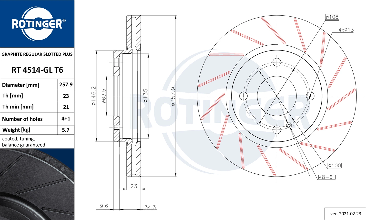ROTINGER féktárcsa - RT 4514-GL T6 - TothCarparts