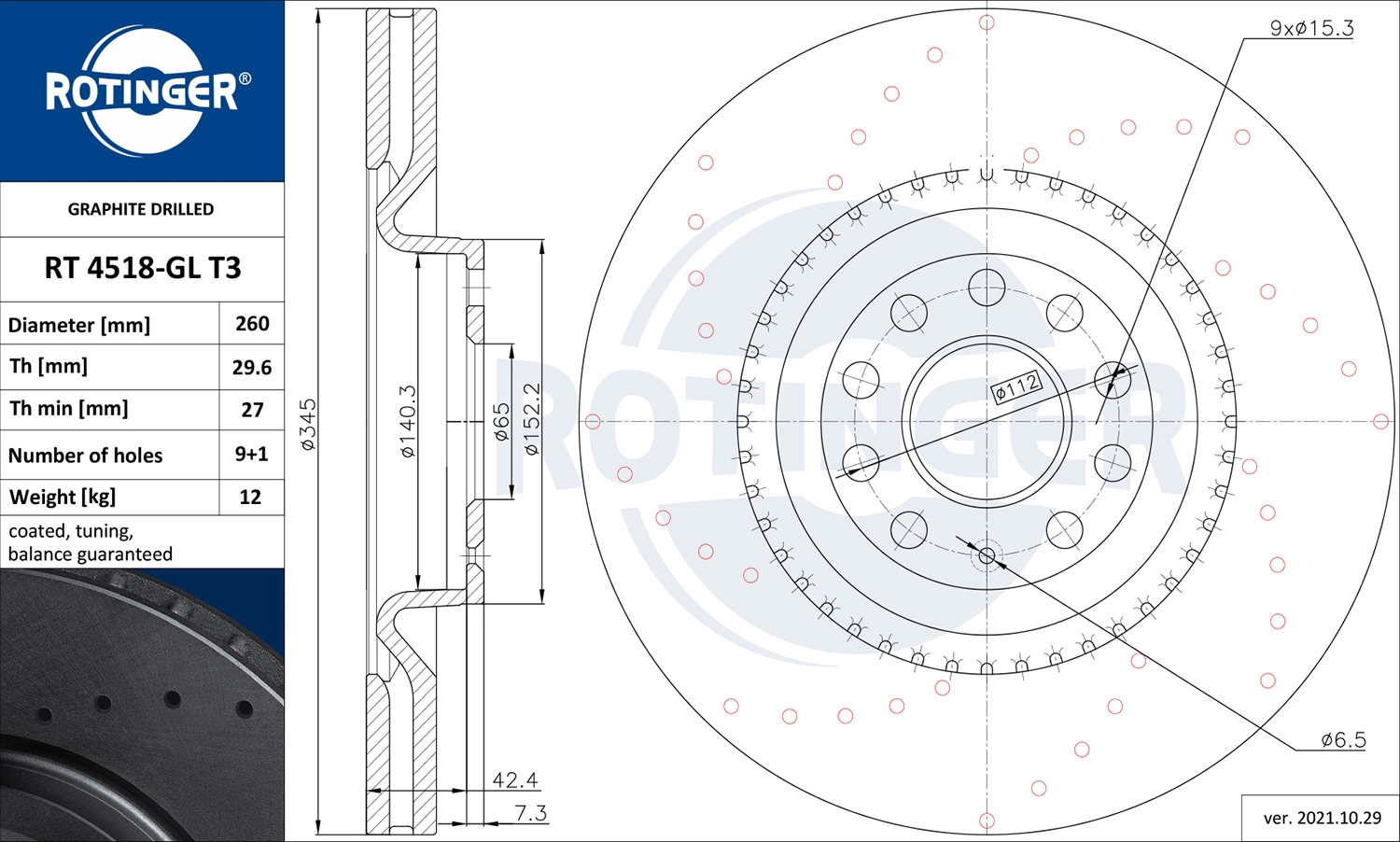 ROTINGER féktárcsa - RT 4518-GL T3 - TothCarparts