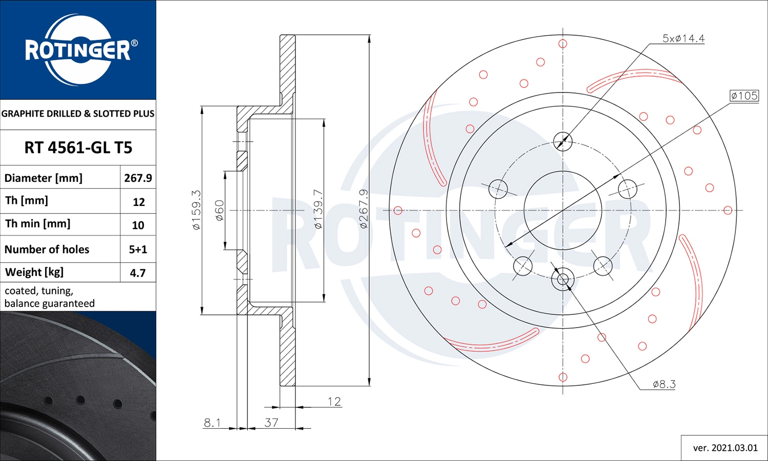 ROTINGER féktárcsa - RT 4561-GL T5 - TothCarparts