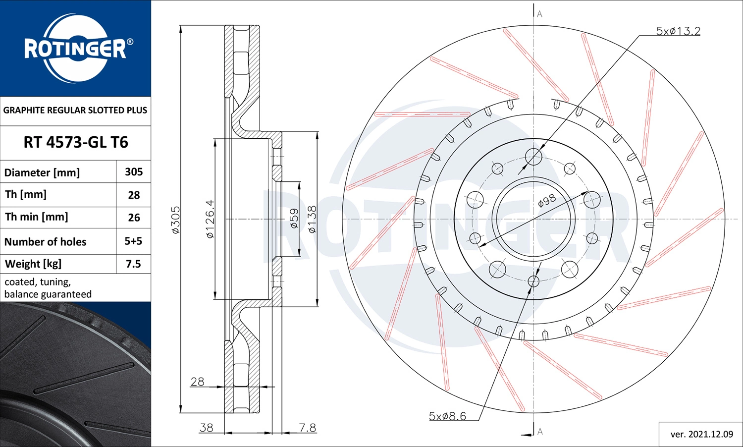 ROTINGER féktárcsa - RT 4573-GL T6 - TothCarparts