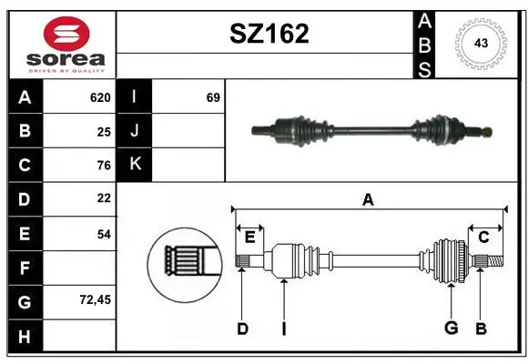 SERA hajtótengely - SZ162 - TothCarparts
