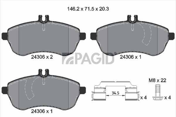 PAGID fékbetétkészlet, tárcsafék - T1622 - TothCarparts