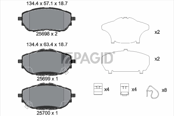 PAGID fékbetétkészlet, tárcsafék - T2243 - TothCarparts